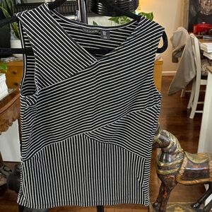 Tahari Black & White Striped Sleeveless Shell Top